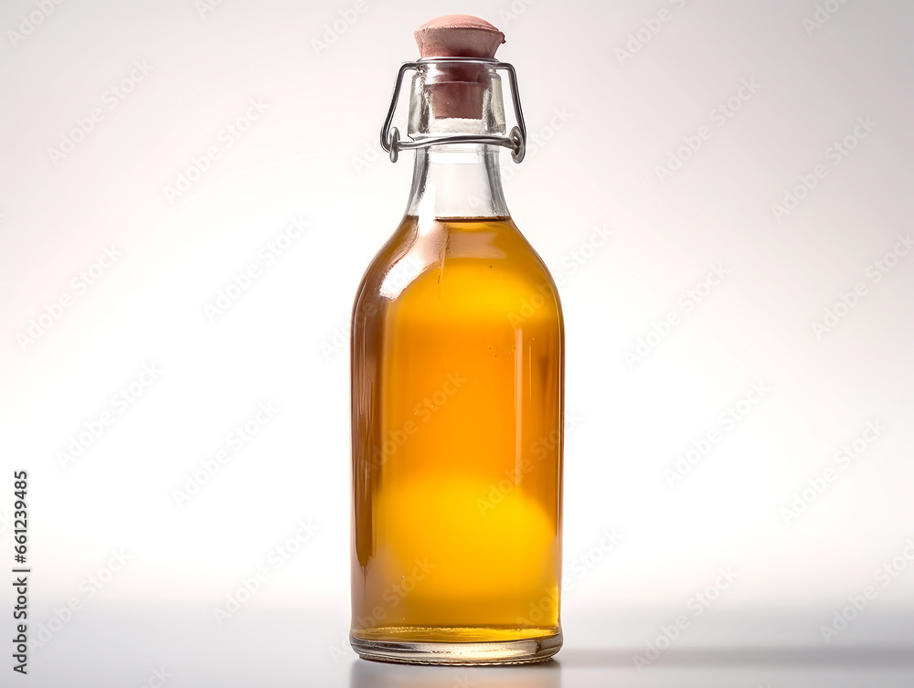 Apple cider vinegar in glass bottles and fresh apples isolated on white background. Apple cider vinegar in glass bottles and fresh apples isolated on white background.