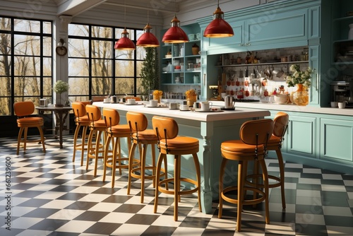 Vintage kitchen with bar stools