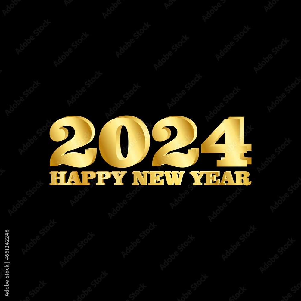 Happy New Year 2024 Gold Design Black Background Social Media Post Template