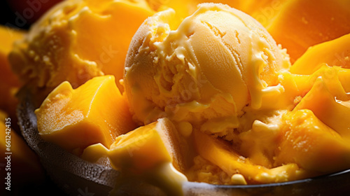 Close-up of yellow mango ice cream balls
