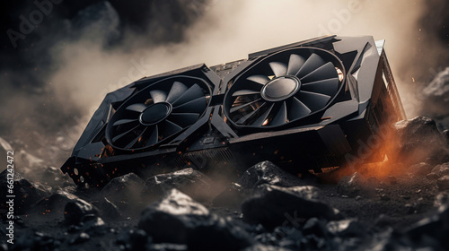 Computer cooling fans in the smoke