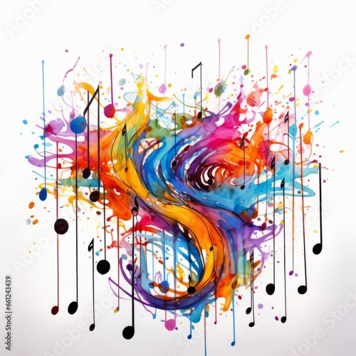 vibrant splatter and melodious notes, arabesque inkblots, Generative AI