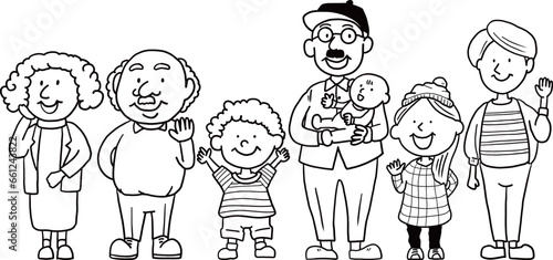 シンプルでかわいい親子孫3世代の家族のイラスト