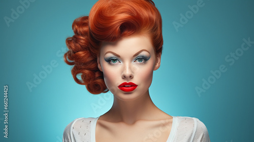 portrait of woman with pretty red hair in 1960s style 