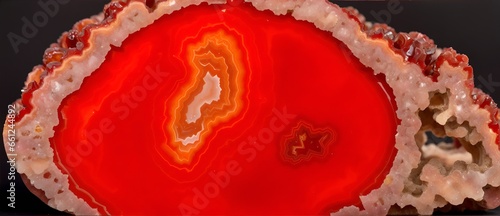  Beautiful Red Agate Geode on plain black background. from Generative AI © SevenThreeSky