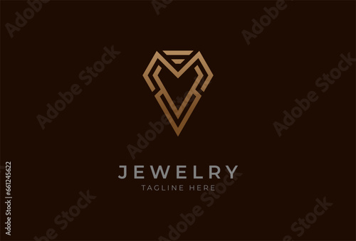 Initial MV or VM Diamond logo. monogram letter M and V forming a diamond jewelry logo design inspiration. usable for brand and business logos. flat design logo template element. vector illustration