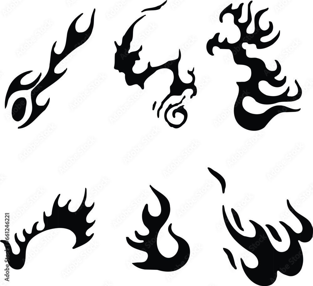 Vector illustration fire flame tribal tattoo isolated on white ...