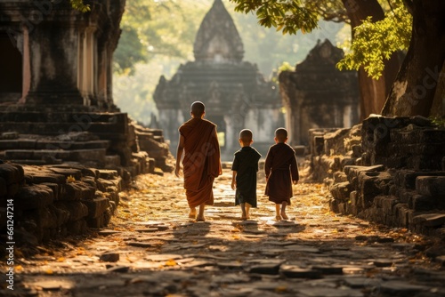Monk walking in the old temple
