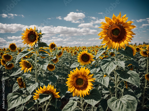 A field of sunflowers blooming