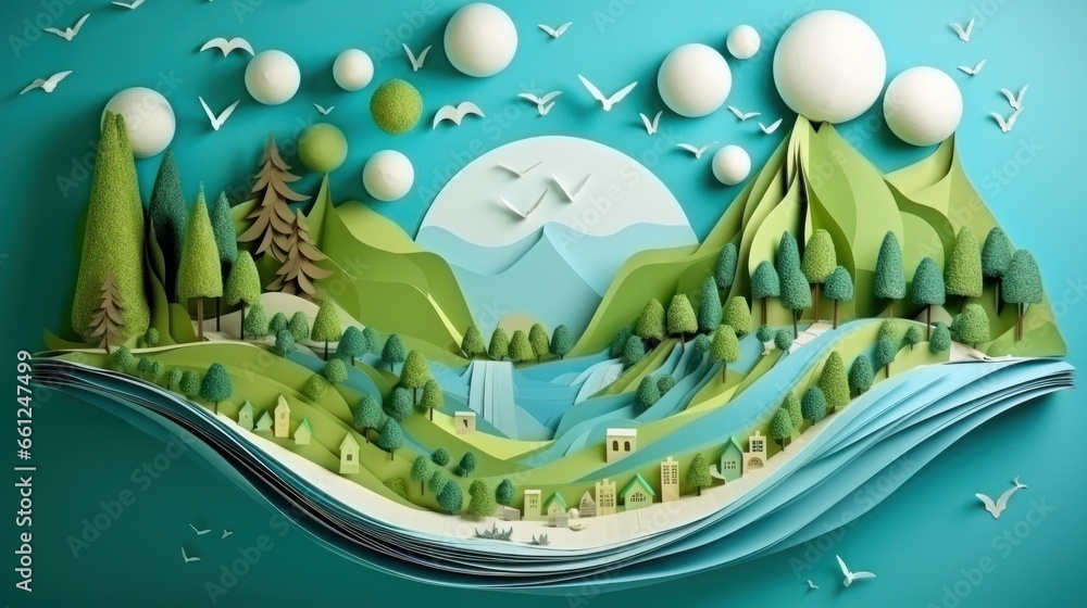 Ecology and world water day, Saving water and world Environment day, environmental protection and save earth water, Paper art