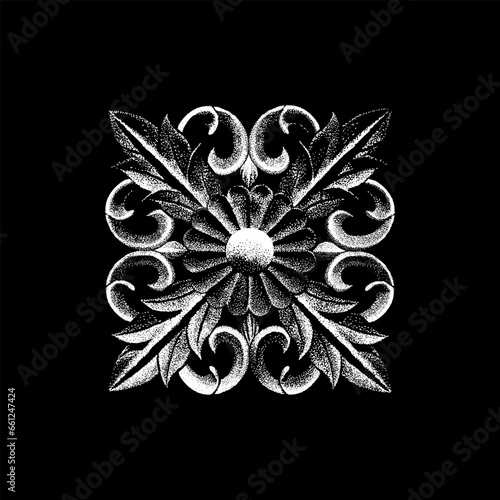 vintage ornament hand drawing vector isolated on black background.