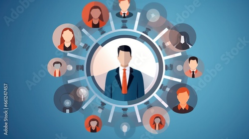 HRM or Human Resource Management, manager icon which is among staff icons for human development recruitment leadership and customer target, resume, interview. generate by AI