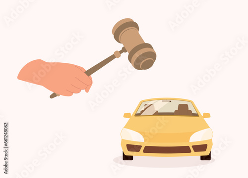 Concept Of Auto Auction. A Person’s Hand Holding A Gavel. Close-Up.