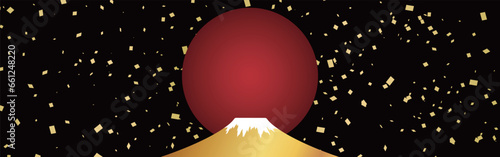 金の富士山と初日の出の和風の背景