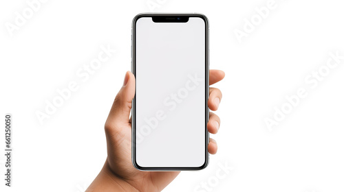 hand holding smartphone for Mockup template isolated on transparent background Remove png, Clipping Path