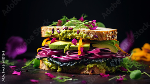 Delicious Avocado Sandwich with Green Vegan Burger Roast Yellow