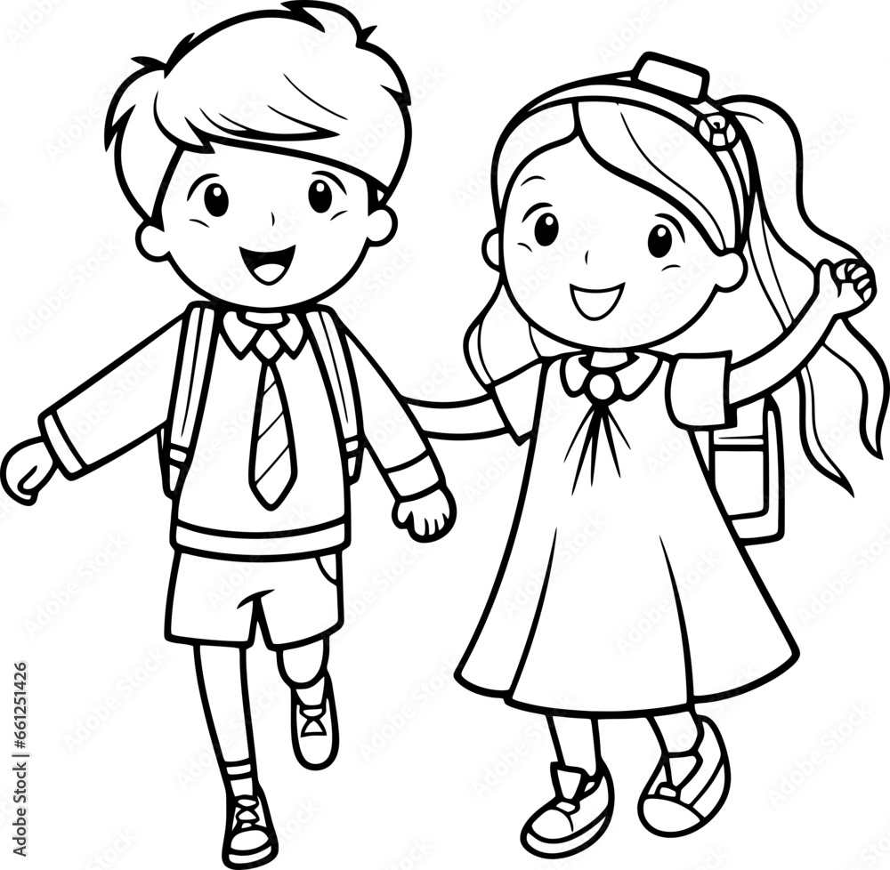 Children go to school together sketch Children go to school together sketch