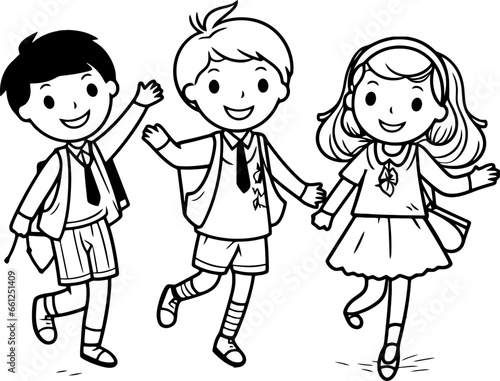 Children go to school together sketch