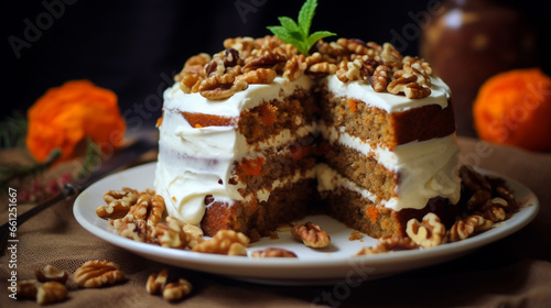 Delicious Vegan Walnuts Carrot Cake with Cashew Cream Frosting