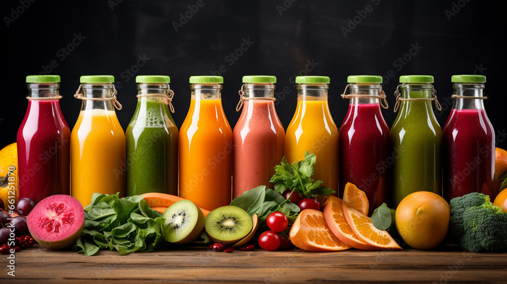 Fresh Fruit and Vegetable Smoothies or Juice in Bottle Fresh Fruit and Vegetable Smoothies or Juice in Bottle