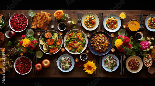 Amazing Colorful Vegetarian Feast Dinner Table photo