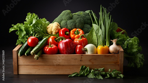 Amazing Fresh Organic Vegetables in Wooden Box on Gray