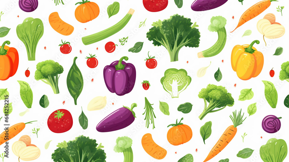 Fototapeta premium Abstract Seamless Vegetarian Pattern with Healthy Vegetables