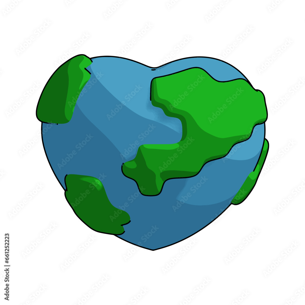 Love Earth Day cartoon illustration icon Love Earth Heart Love Earth Day cartoon illustration icon Love Earth Heart