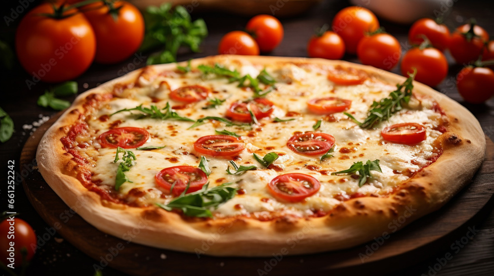 Tasty Vegetarian Pizza with Cherry Tomatoes Mozzarella
