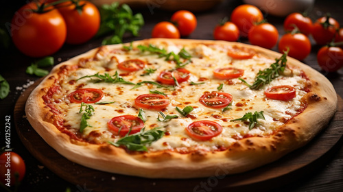 Tasty Vegetarian Pizza with Cherry Tomatoes Mozzarella