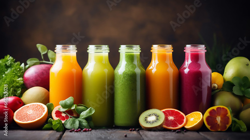Health Fresh fruit and vegetable smoothies or juice in bottle