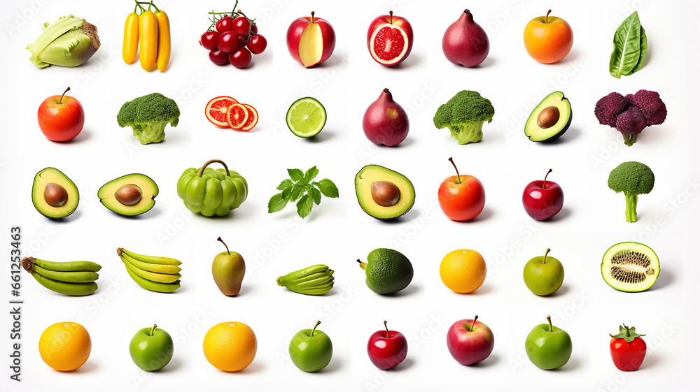 Obraz premium Set of Different Fruits and Vegetables on White Background