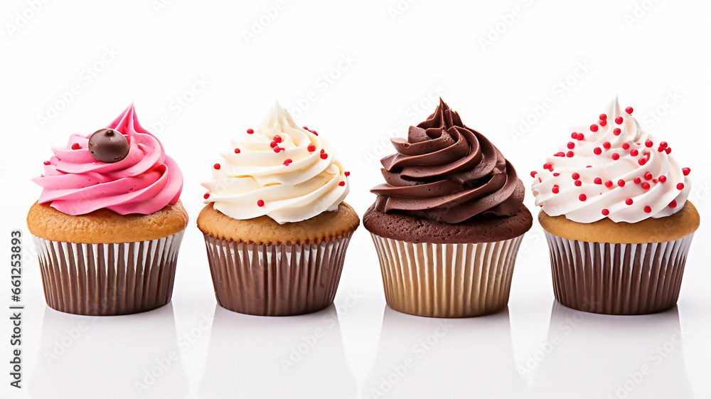 Fantastic Close Up View of Various Sweet Cupcakes Isolated