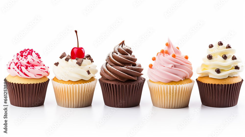Close Up View of Various Sweet Cupcakes Isolated Close Up View of Various Sweet Cupcakes Isolated