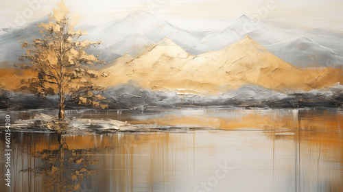Modern abstract art acrylic oil painting of mountains landscape, mountain peak photo