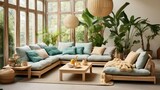 Stylish open space with modular sofa and decor