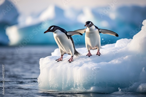 penguins jumping on an iceberg Generative AI