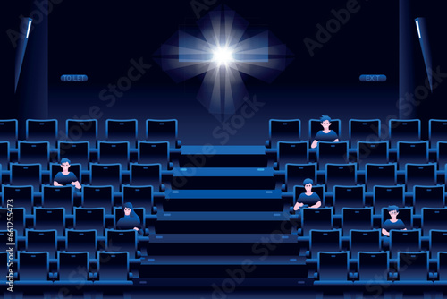 People in cinema and watching a movie illustration