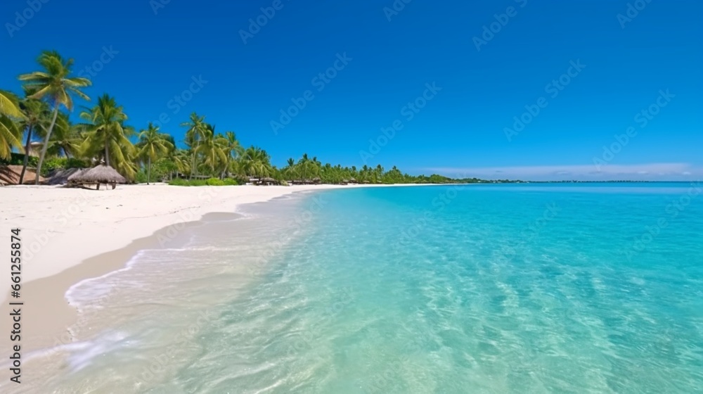 Tropical paradise beach with white sand and crystal.Generative AI