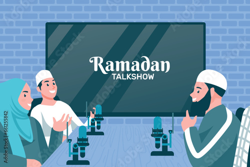 People recording islamic podcast illustration