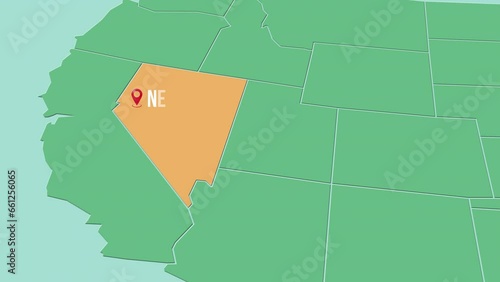 Mapa de los Estados Unidos de América con división política resaltando el estado de Nevada photo