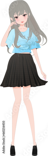 髪をかき上げる可愛い笑顔女の子通常顔