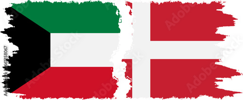 Denmark and Kuwait grunge flags connection vector