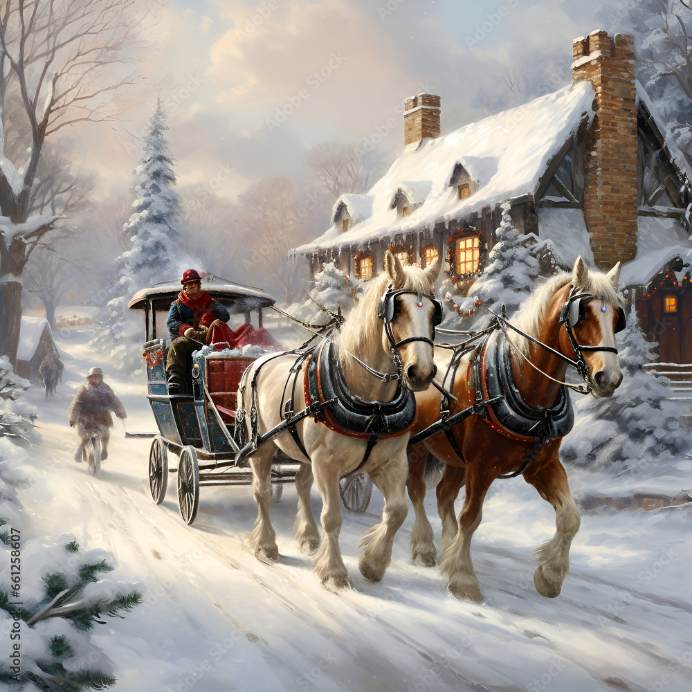 horse carriage in winter,