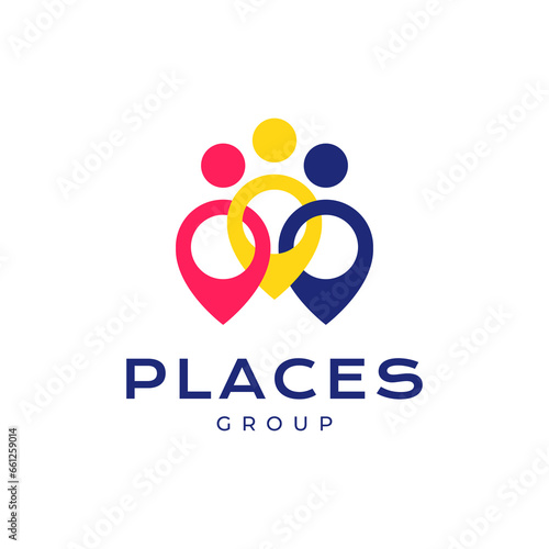 pin place map community group team colorful modern simple flat logo design vector icon illustration © devastudios