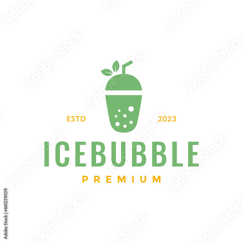 ice drink bubble nature leaves juice colorful simple logo design vector icon illustration