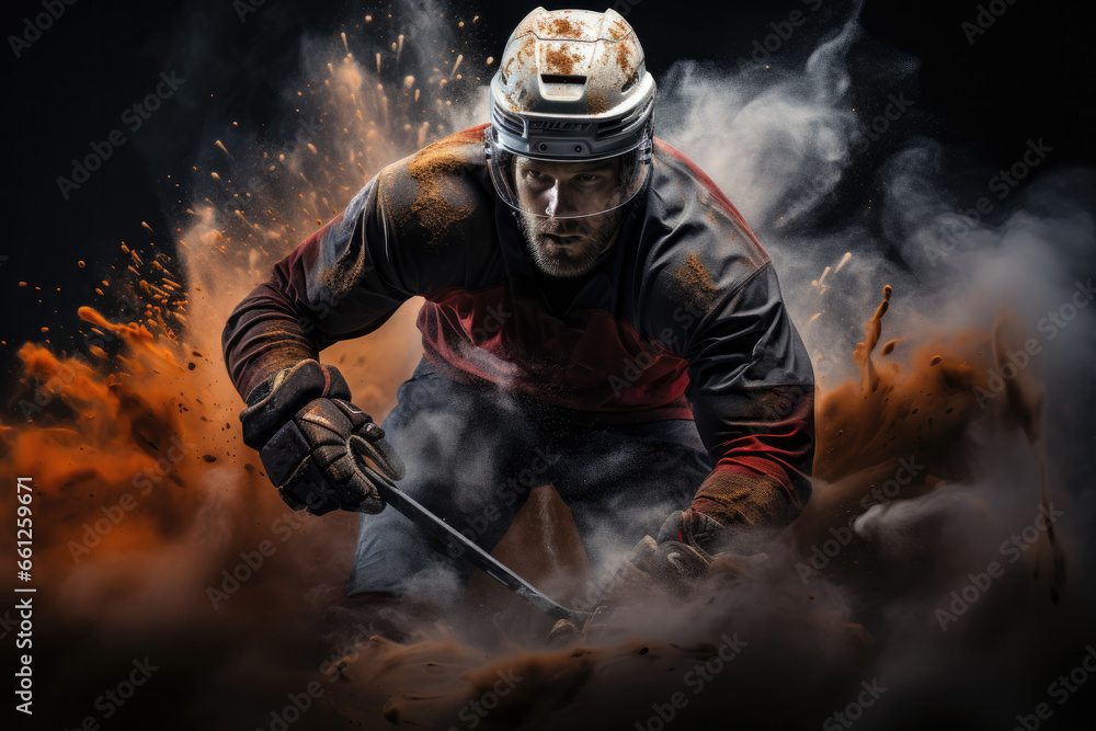 Naklejka premium Hockey player on dark background