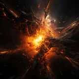 big rock explosion in space with fire