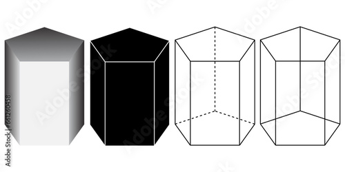 Outline silhouette Pentagonal prism shape icon set
