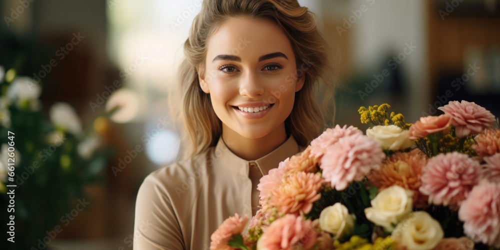 florist posing with flowers, generative AI